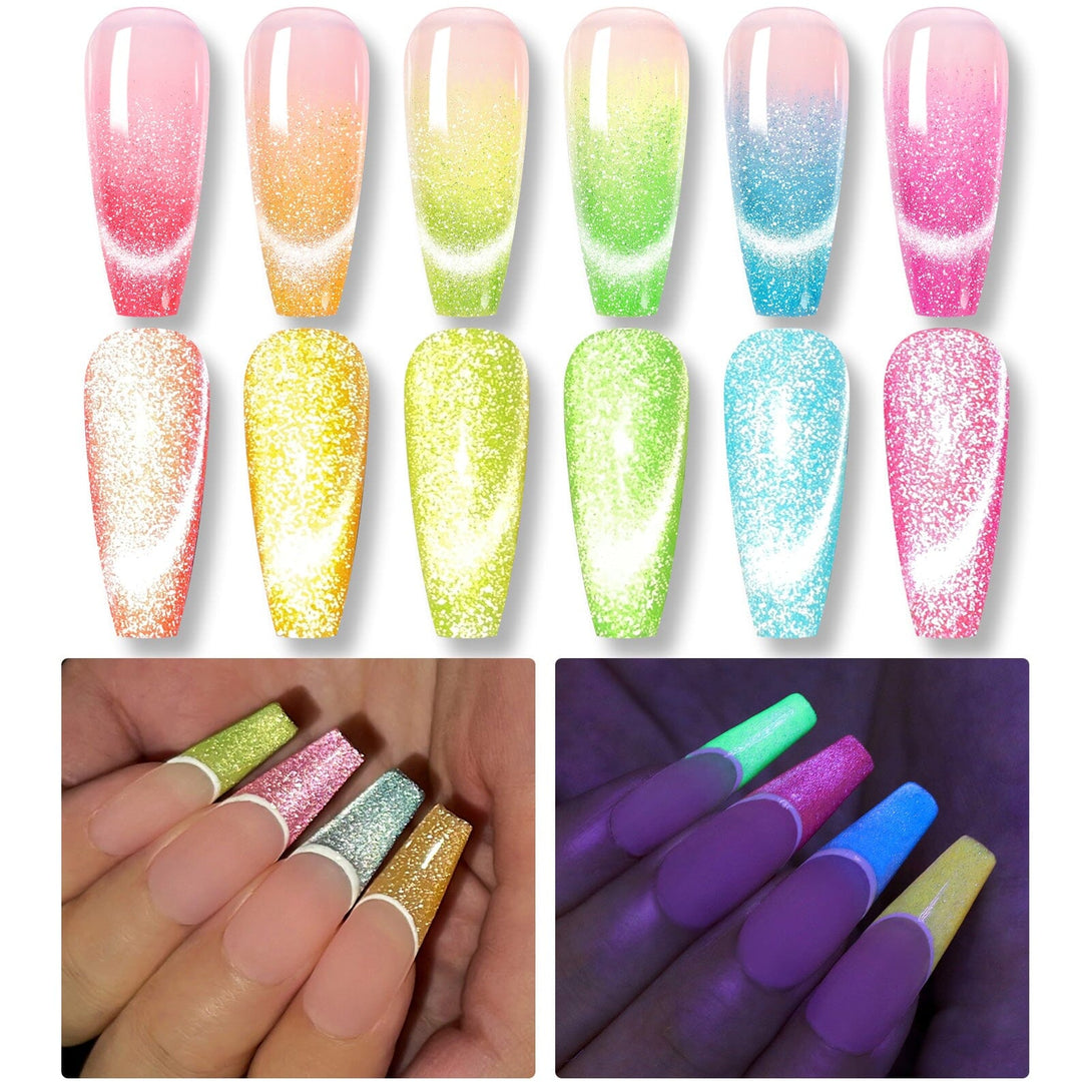 6 Colors Glow-In-Dark Neon Reflective Cat Magnetic Gel 7ml Gel Nail Polish BORN PRETTY 