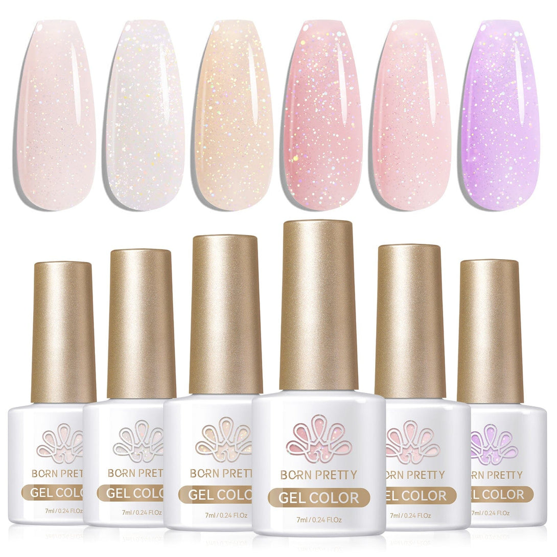 6 Colors Pink Jelly Glitter Gel Polish Set 7ml Gel Nail Polish BORN PRETTY 