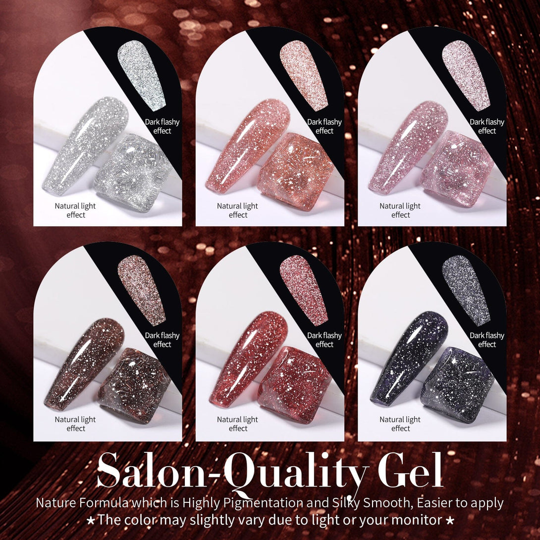 6 Colors Red Black Reflective Glitter Gel Polish Set 7ml Gel Nail Polish BORN PRETTY 