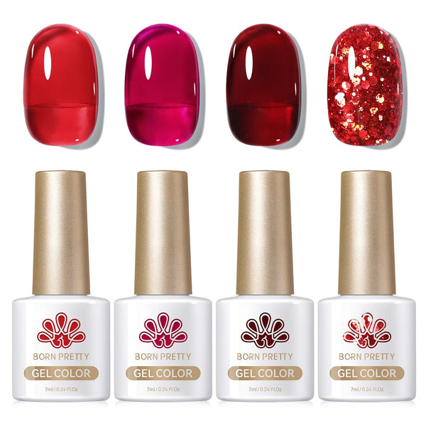 4 Colors Jelly Gel Set Ruby Rose 7ml Gel Nail Polish BORN PRETTY 