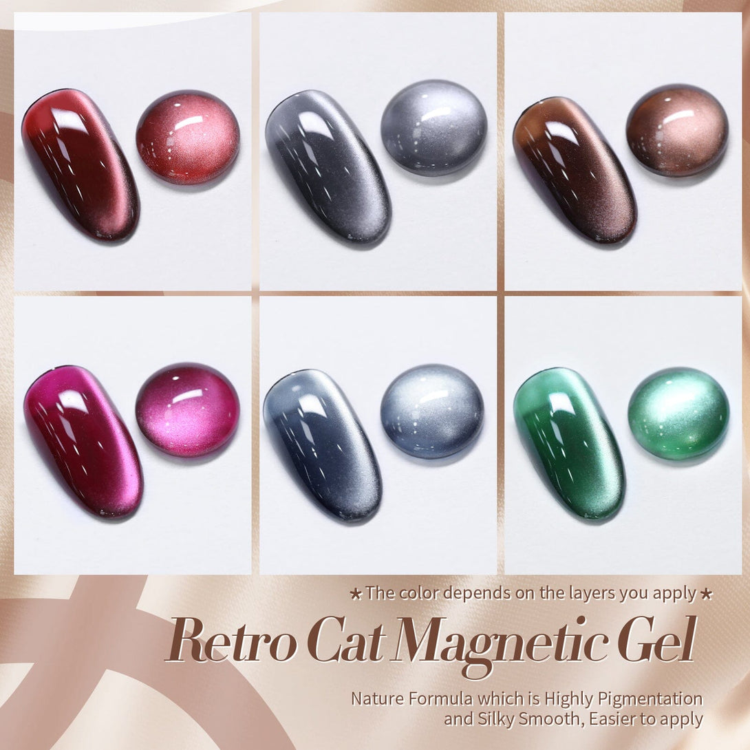 6 Colors Retro Cat Magnetic Gel 7ml with Magnetic Stick Gel Nail Polish BORN PRETTY 