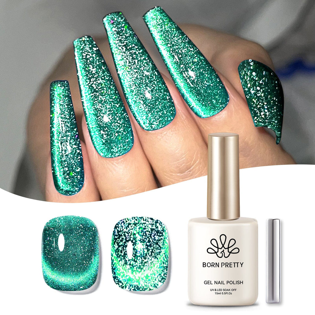 Green Reflective Cat Magnetic Gel Polish 15ml Gel Nail Polish BORN PRETTY 