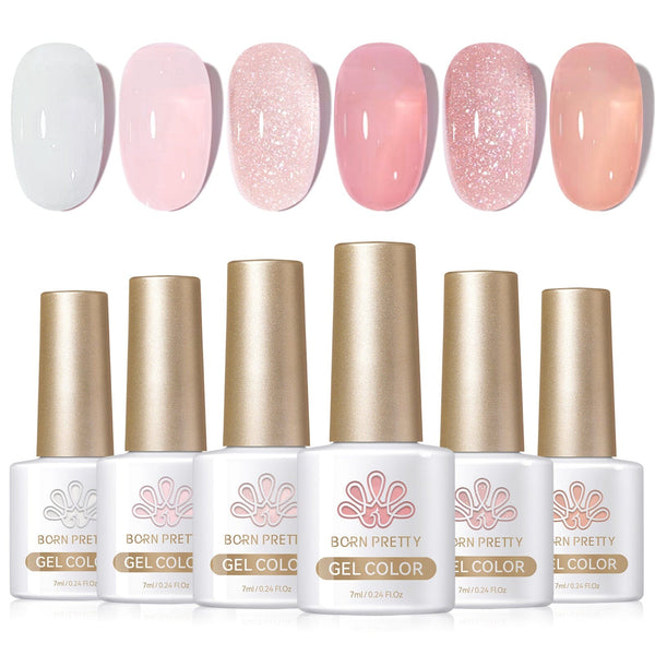 6 Colors Jelly Gel Set Pink-Veil 7ml Gel Nail Polish BORN PRETTY 