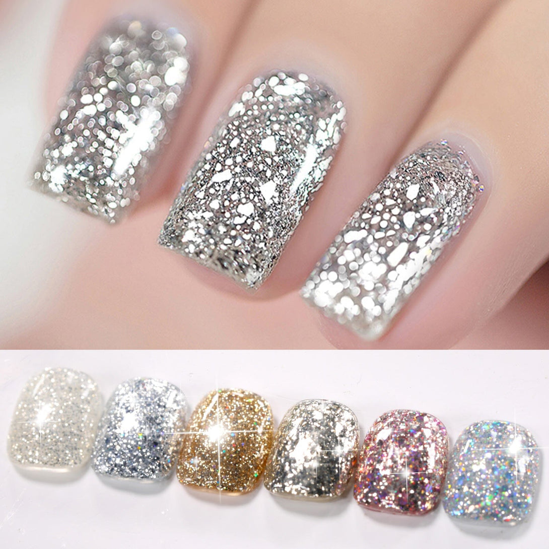 6 Colors Silver Gold Nail Glitter Sequins Gel Polish Set 7ml Gel Nail Polish BORN PRETTY 