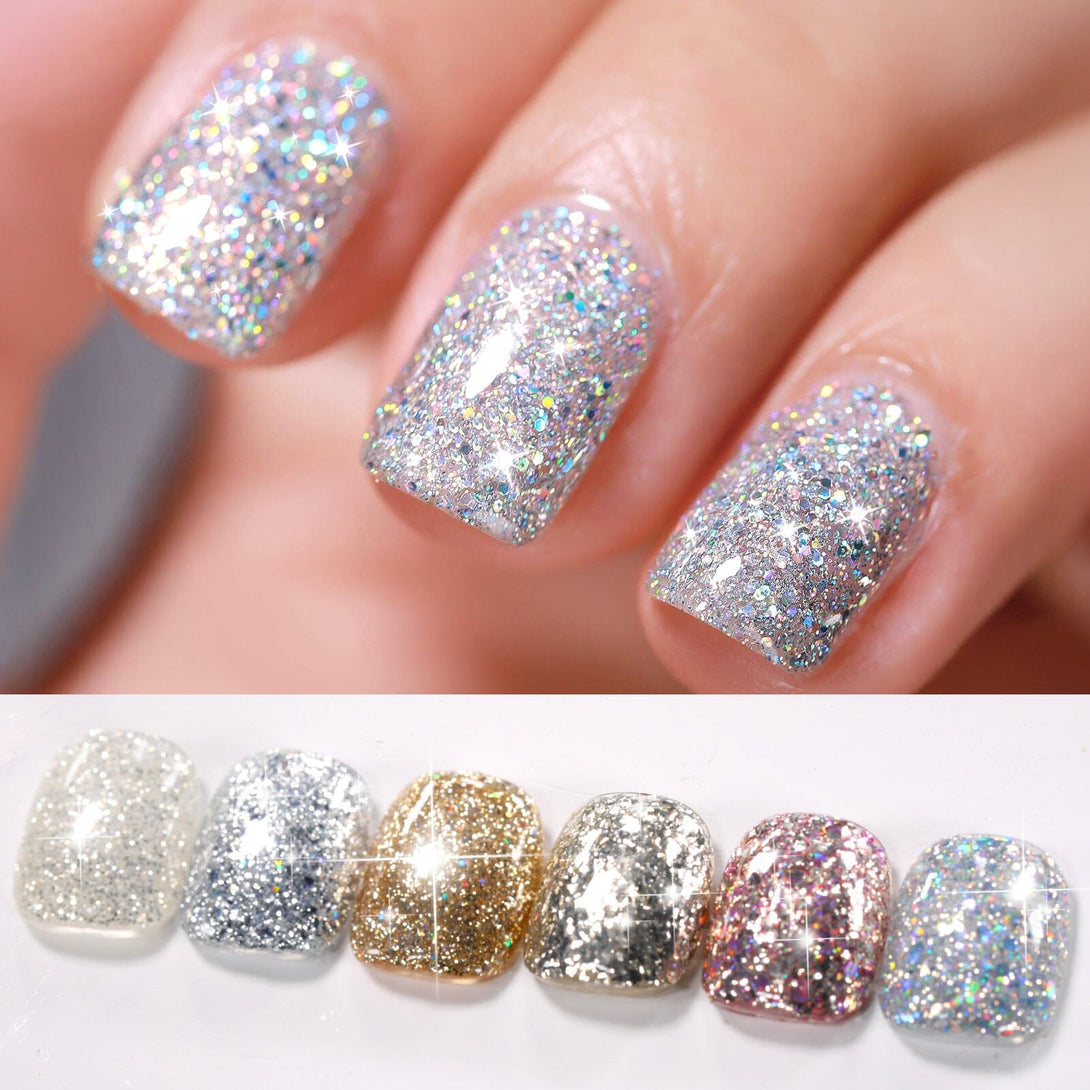 6 Colors Silver Gold Nail Glitter Sequins Gel Polish Set 7ml Gel Nail Polish BORN PRETTY 