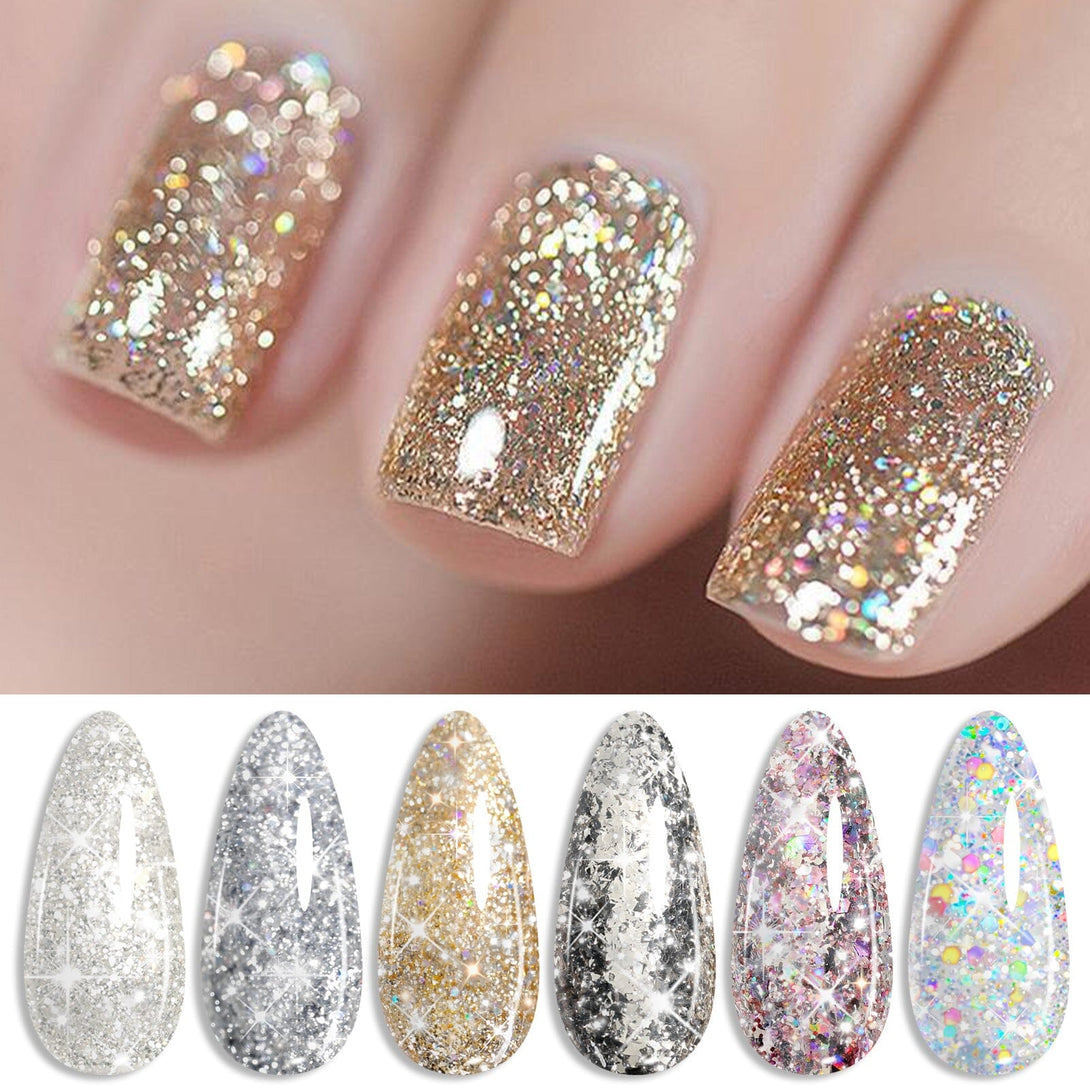 6 Colors Silver Gold Nail Glitter Sequins Gel Polish Set 7ml Gel Nail Polish BORN PRETTY 