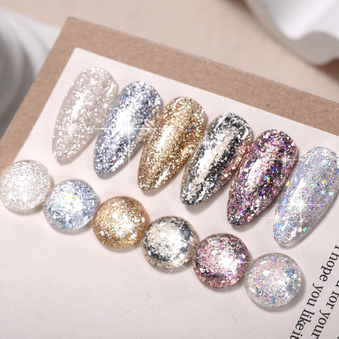 6 Colors Silver Gold Nail Glitter Sequins Gel Polish Set 7ml Gel Nail Polish BORN PRETTY 