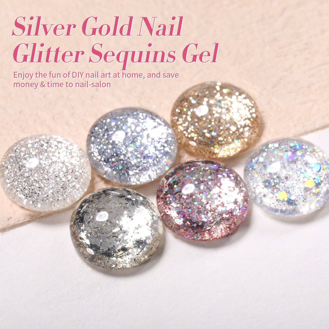 6 Colors Silver Gold Nail Glitter Sequins Gel Polish Set 7ml Gel Nail Polish BORN PRETTY 