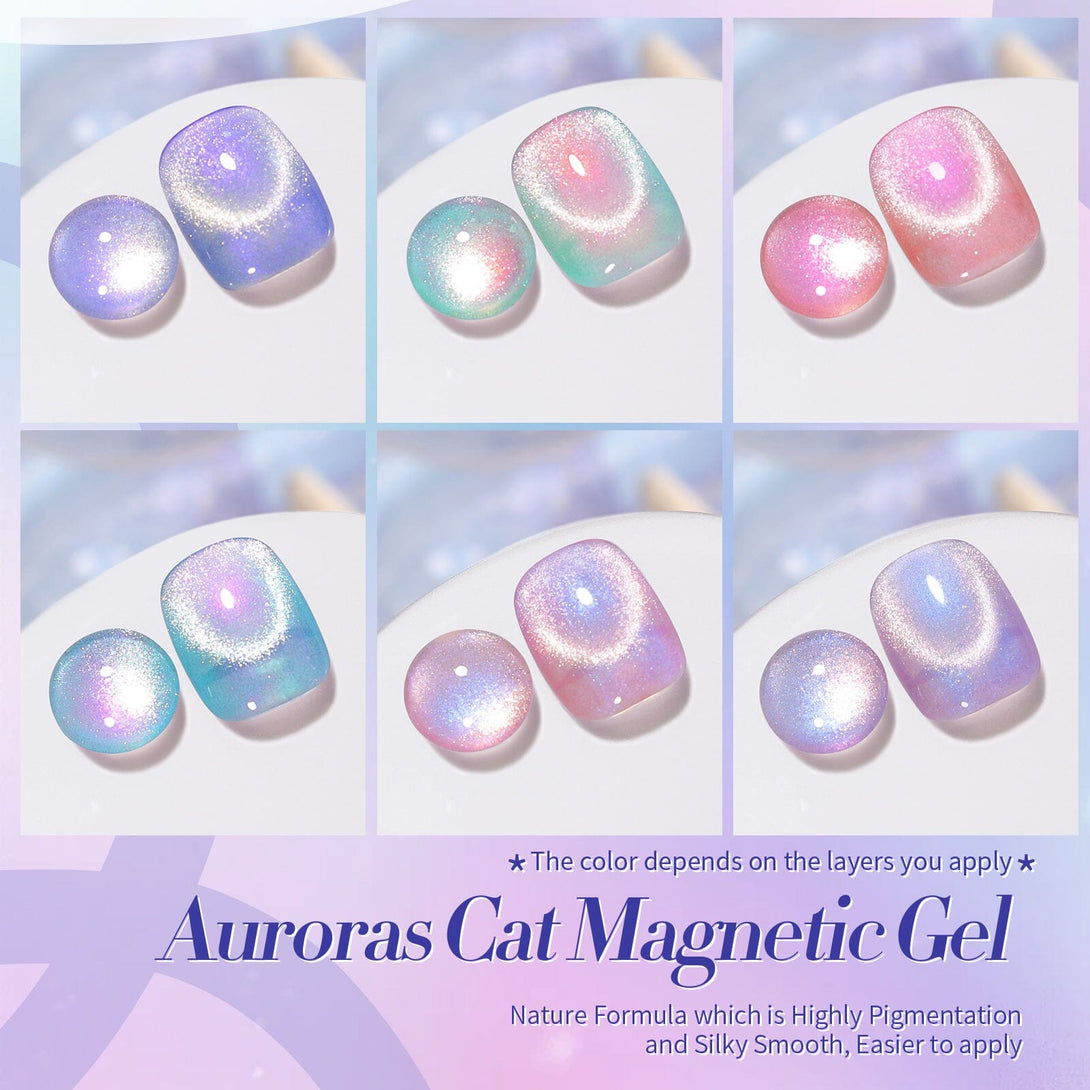 6 Colors Auroras Cat Magnetic Gel 7ml with Magnetic Stick Gel Nail Polish BORN PRETTY 