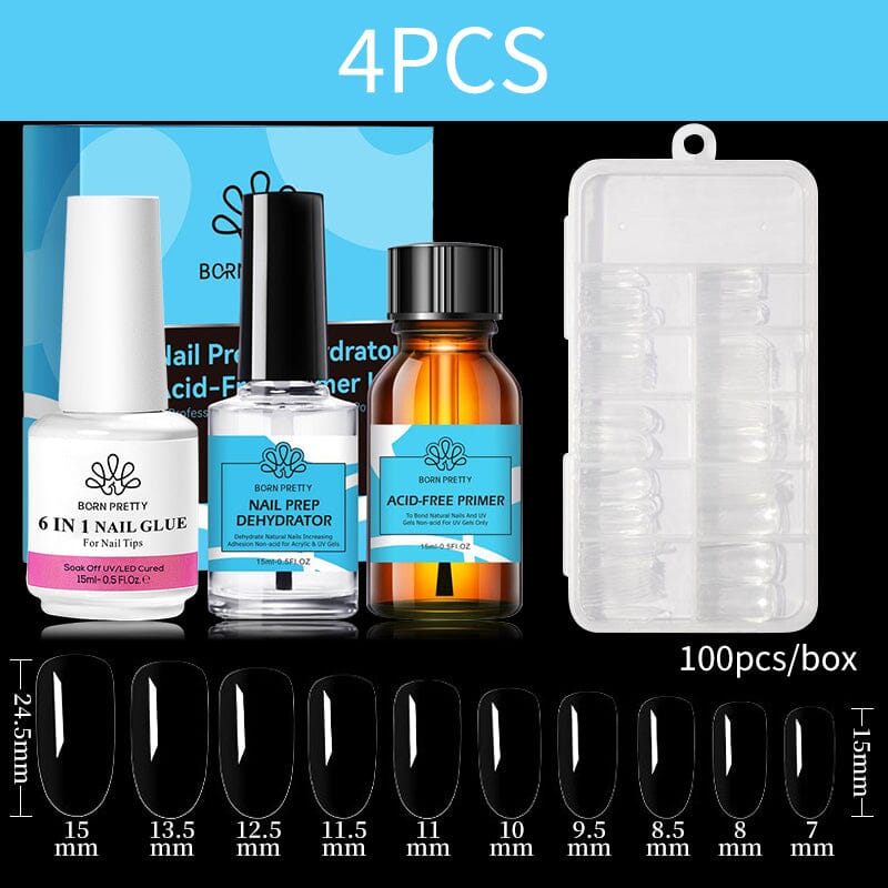 4pcs Set Nail Tips Set With Glue Gel Nail Polish BORN PRETTY Set 6 