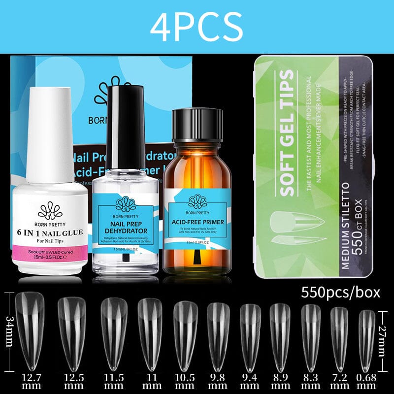 4pcs Set Nail Tips Set With Glue Gel Nail Polish BORN PRETTY Set 9 