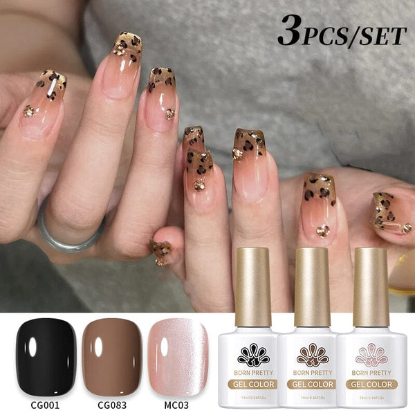 3pcs Set #01 Leopard Manicure Gel 10ml Gel Nail Polish BORN PRETTY 