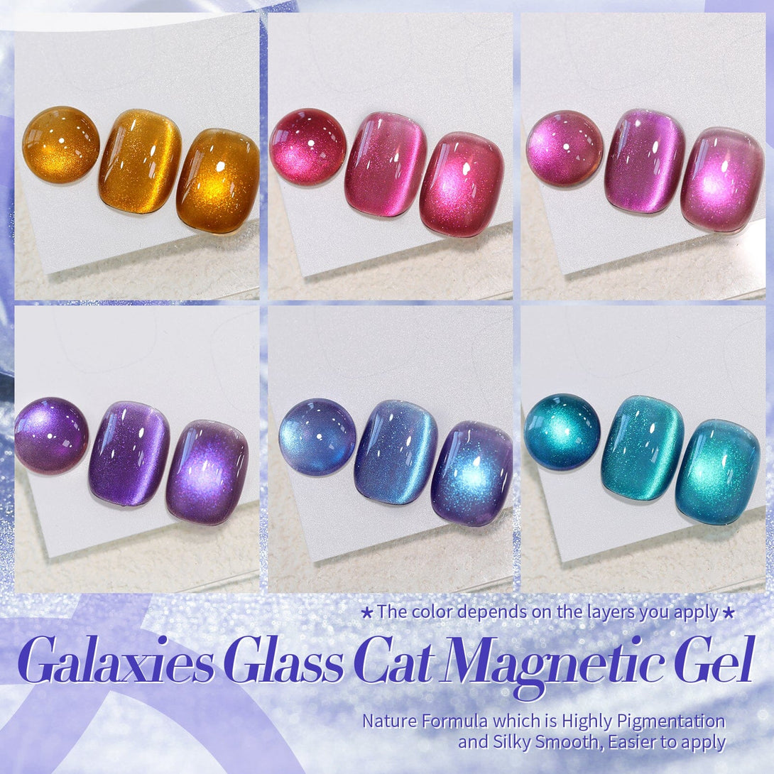 6 Colors Galaxies Glass Cat Magnetic Gel 7ml with Magnetic Stick Gel Nail Polish BORN PRETTY 