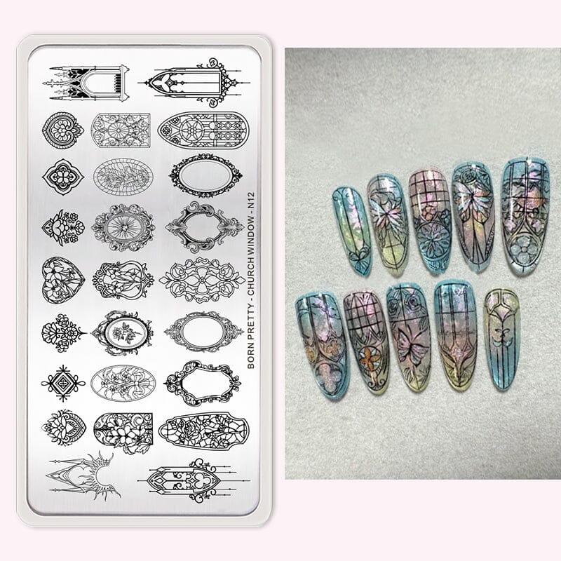 CHURCH WINDOW-N12 Nail Stamping Plate Stamping Nail BORN PRETTY 