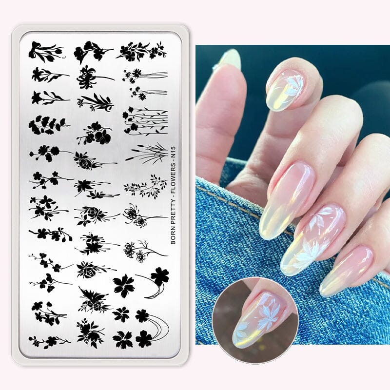 FLOWERS-N15 Nail Stamping Plate Stamping Nail BORN PRETTY 