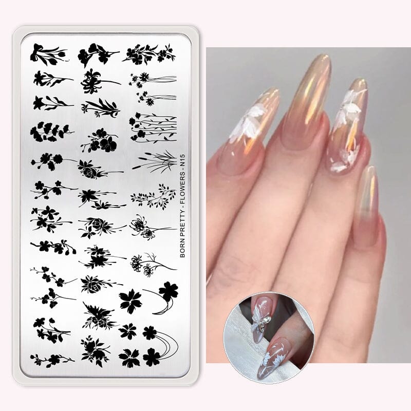 FLOWERS-N15 Nail Stamping Plate Stamping Nail BORN PRETTY 