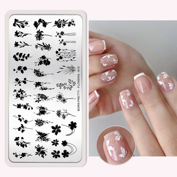 FLOWERS-N15 Nail Stamping Plate Stamping Nail BORN PRETTY 