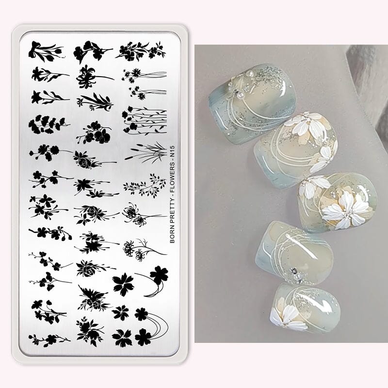 FLOWERS-N15 Nail Stamping Plate Stamping Nail BORN PRETTY 