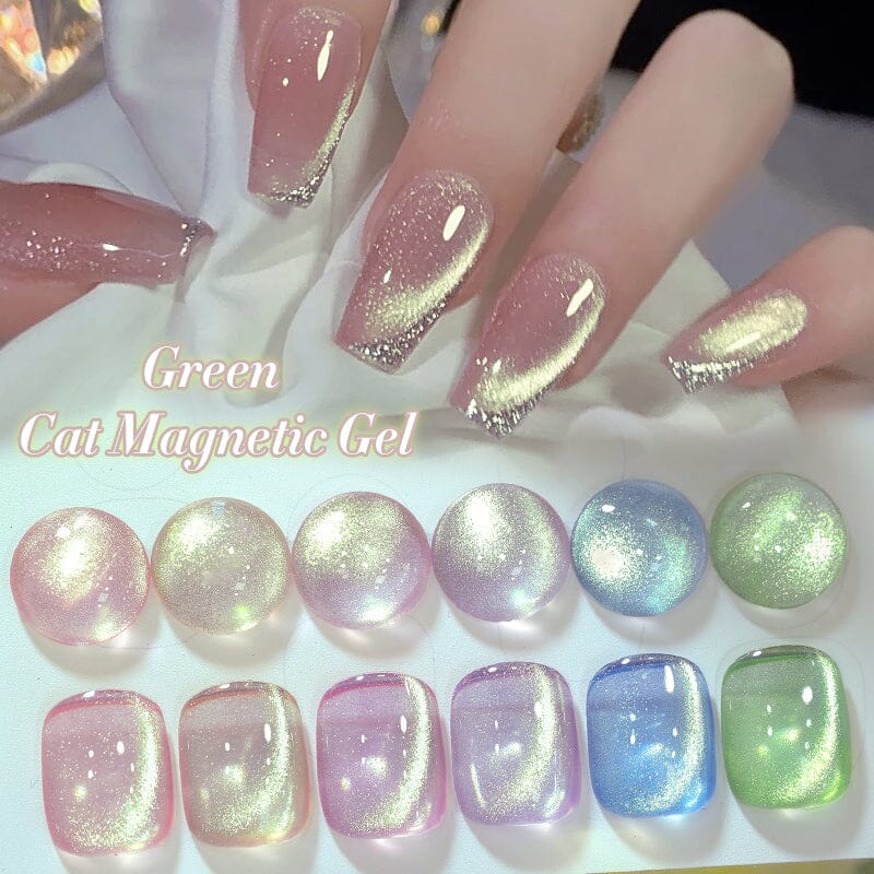 6 Colors Green Cat Magnetic Gel with Magnetic Stick Gel Nail Polish BORN PRETTY 