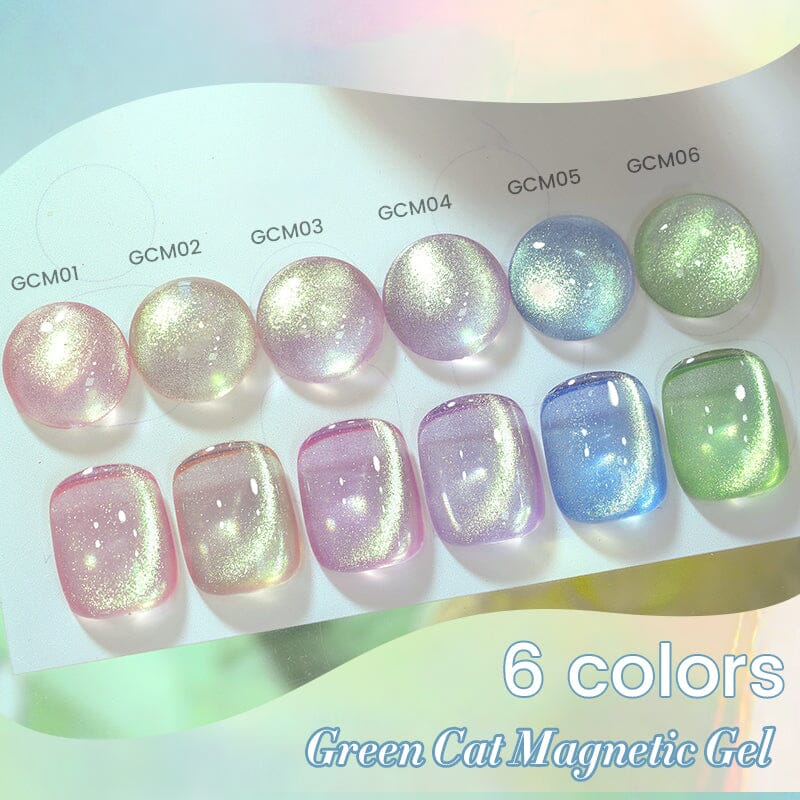 6 Colors Green Cat Magnetic Gel with Magnetic Stick Gel Nail Polish BORN PRETTY 