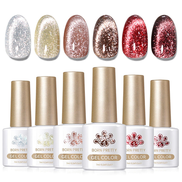 6 Colors Shimmer Reflective Cat Magnetic Gel 7ml Gel Nail Polish BORN PRETTY 