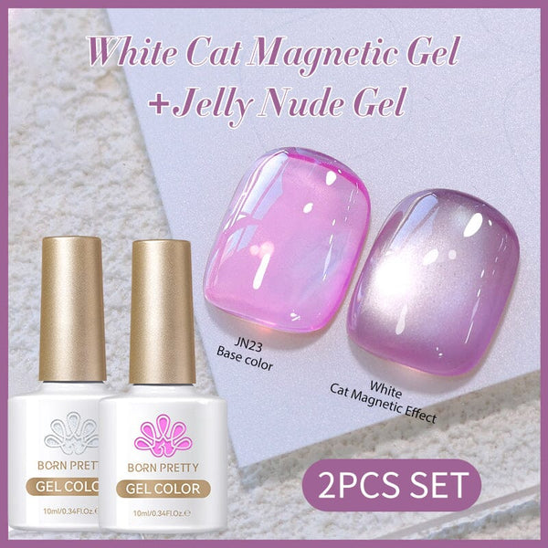 2 Bottles White Cat Magnetic Gel & Jelly Gel Set Gel Nail Polish BORN PRETTY Set 03 