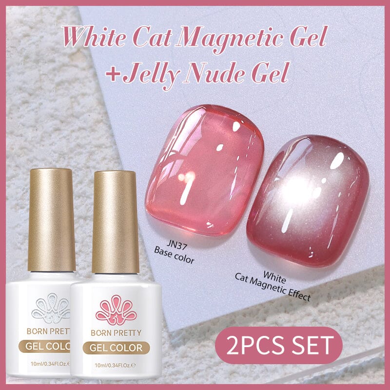 2 Bottles White Cat Magnetic Gel & Jelly Gel Set Gel Nail Polish BORN PRETTY Set 05 