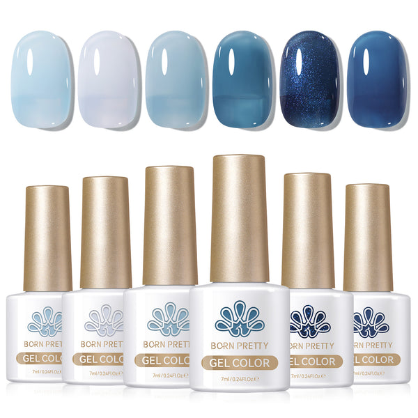 6 Colors Blue Jelly Gel Polish Set J06 Lake Baikal 7ml