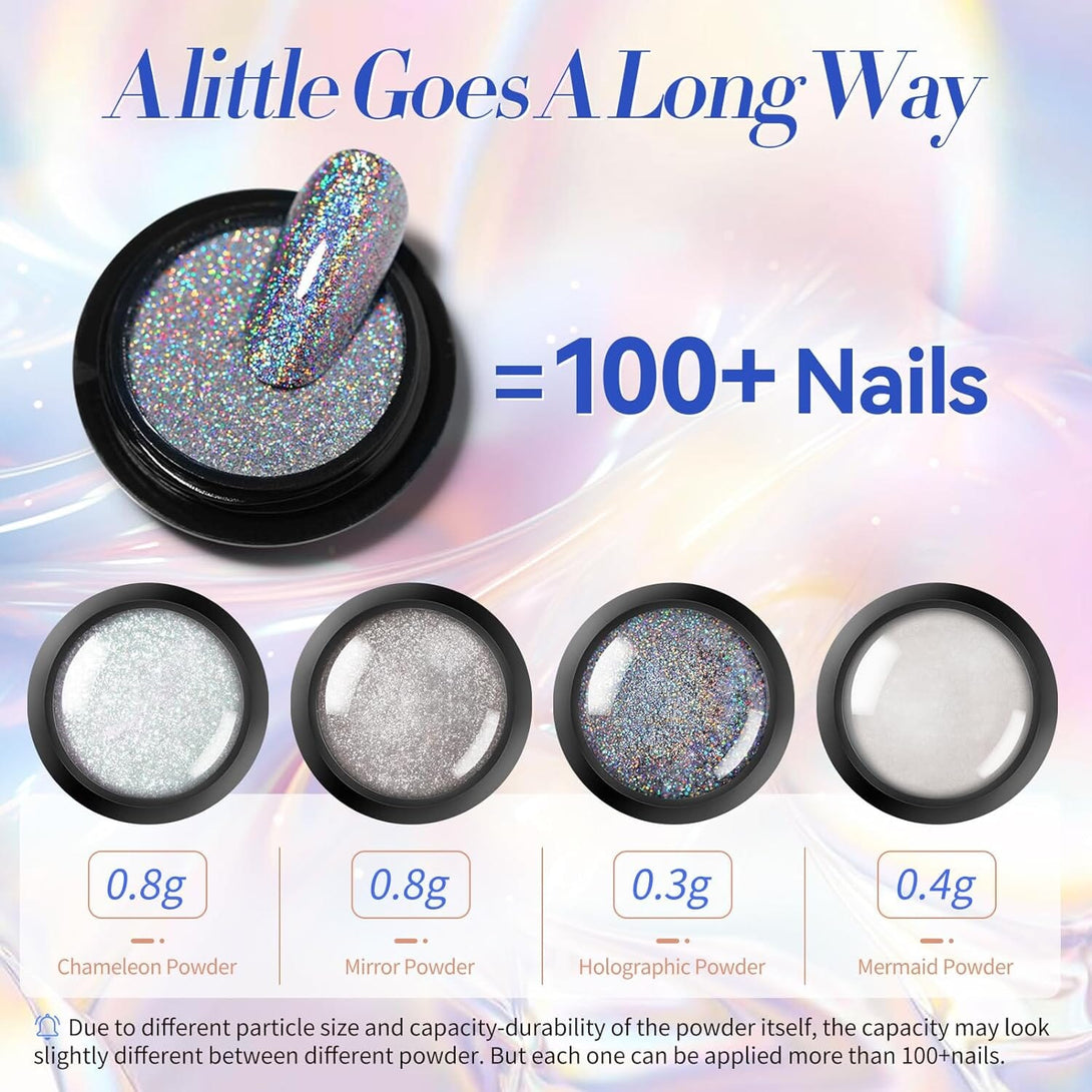 [US ONLY] Chrome Powder,Metallic Mirror Pearl Holographic Pigment Powder Nail Powder BORN PRETTY 