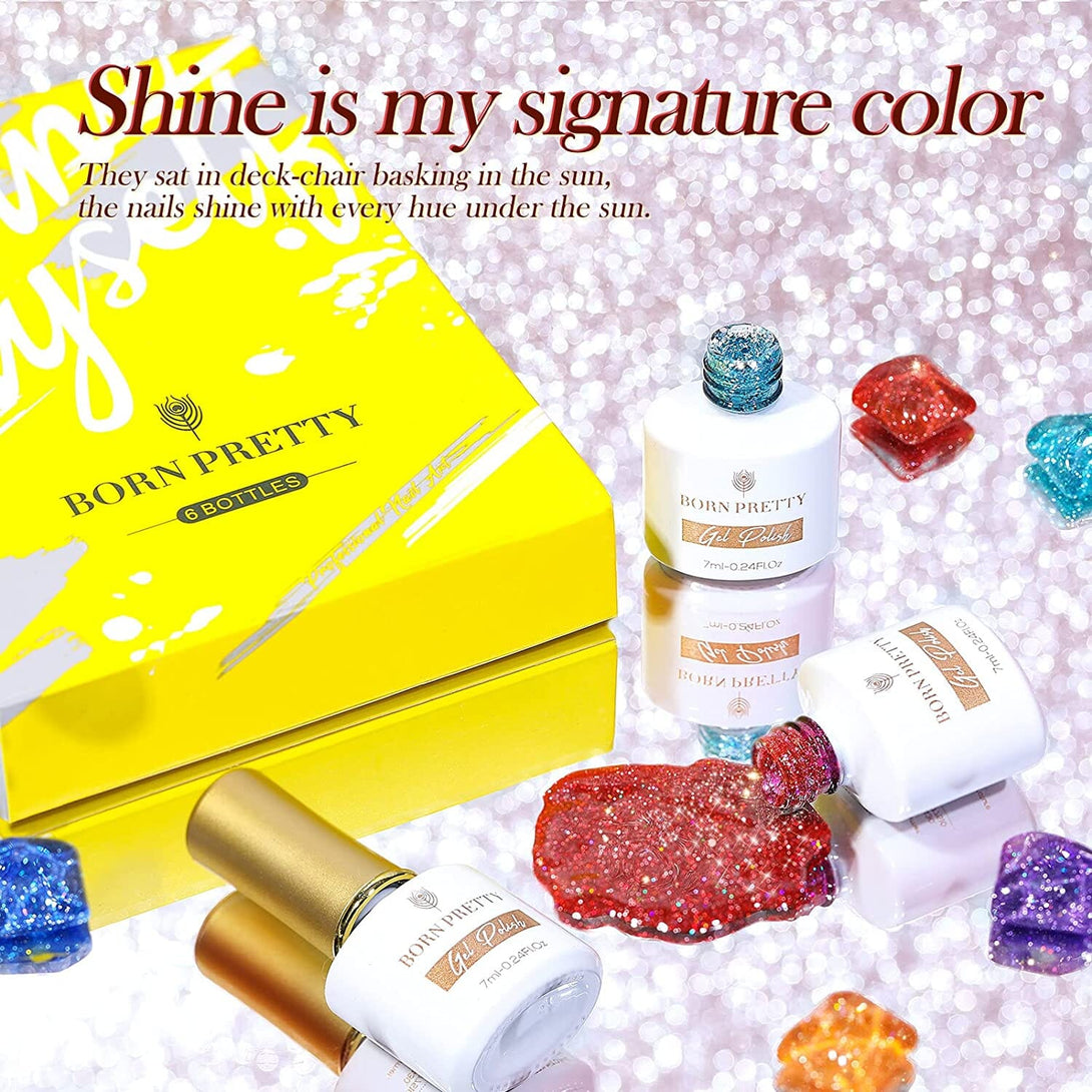 [US ONLY] 6 Colors Reflective Glitter Gel Polish Set Kits & Bundles BORN PRETTY 