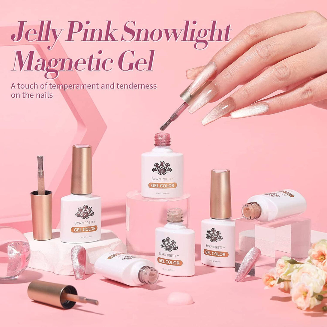 [US ONLY] 6 Colors Jelly Pink Snowlight Magnetic Gel Set Gel Nail Polish BORN PRETTY 