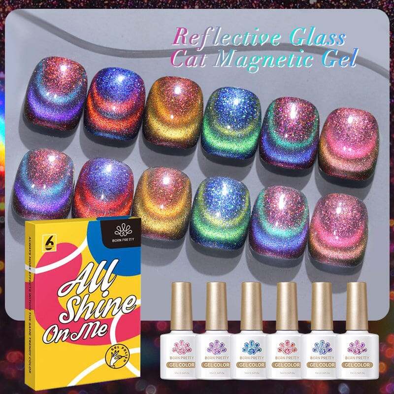 6 Colors Reflective Glass Cat Magnetic Gel Set Kits & Bundles BORN PRETTY 