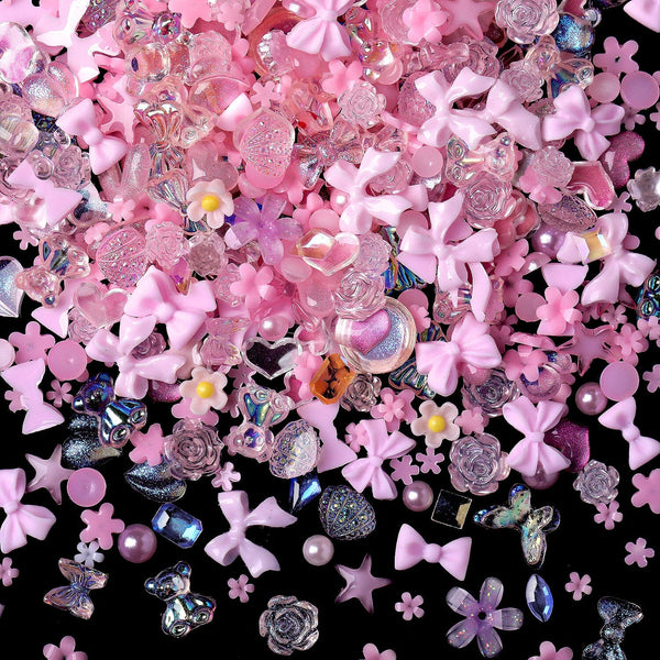 100pcs Random Mixed Pink Bowknot Heart 3D Nail Decorations Nail Decoration No Brand 