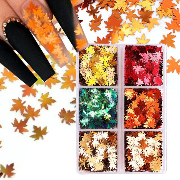 6 Colors Maple Leaf Snowflake Nail Sequins in Box Kits & Bundles BORN PRETTY 