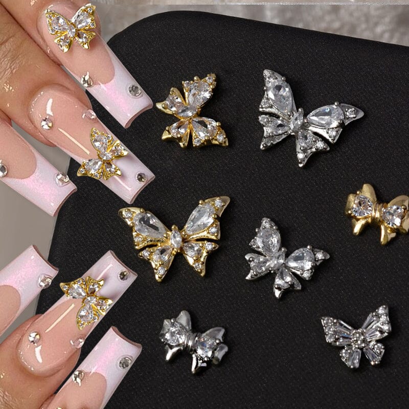 Gold Silver Butterfly Alloy Charms Rhinestones Nail Decoration Nail Decoration No Brand 