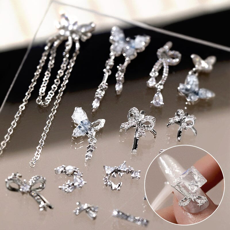 Silver Alloy Butterfly Bowknot Charm Rhinestones Nail Decoration No Brand 