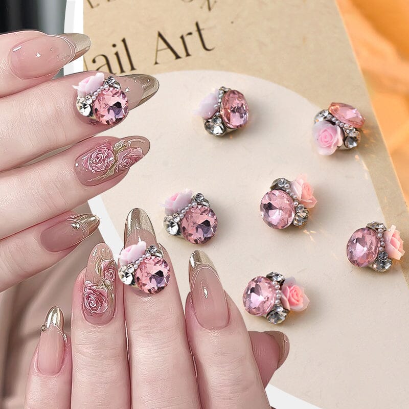 Handmade Rose Pearl Metal Crystal Nail Charms Nail Decoration No Brand 