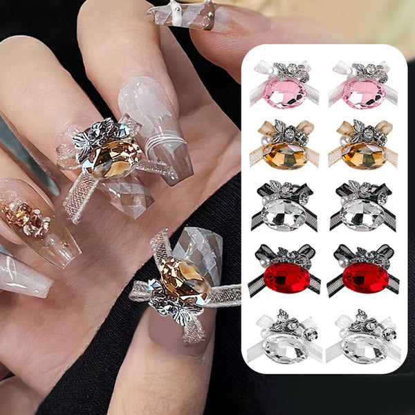 Sparkling Handmade Butterfly Lace Nail Crystal Pile Rhinestones Nail Decoration No Brand 