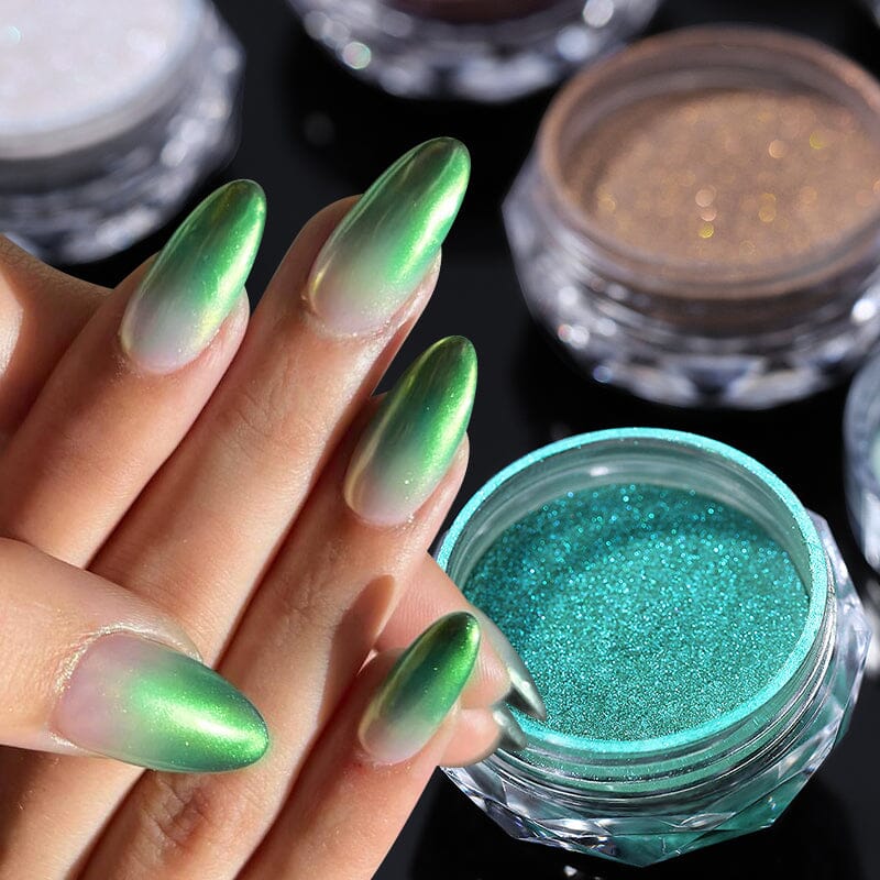 Green Gradient Auroras Pearl Nail Powder #04 Nail Powder No Brand 