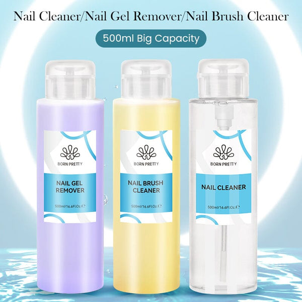 500ml Nail Cleaner Gel Remover Brush Cleaner Gel Nail Polish BORN PRETTY 3Pcs Set 