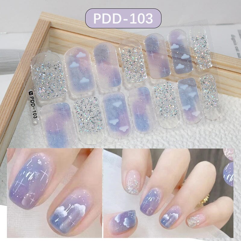 14Tips Adhesive Glitter Gel Nail Strips Full Cover Nail Stickers PDD-103 Nail Sticker No Brand 