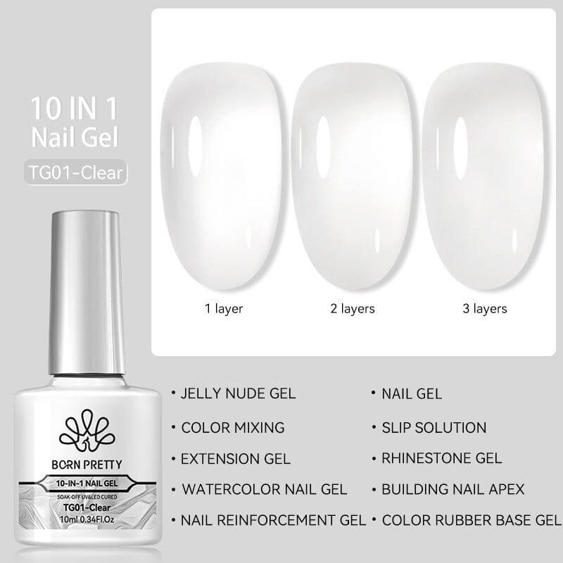 10 in 1 Nail Glue Gel 10ml Gel Nail Polish BORN PRETTY TG01 Clear 