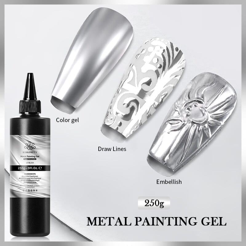 Super Shine Silver Metal Painting Gel 250g Gel Nail Polish BORN PRETTY 