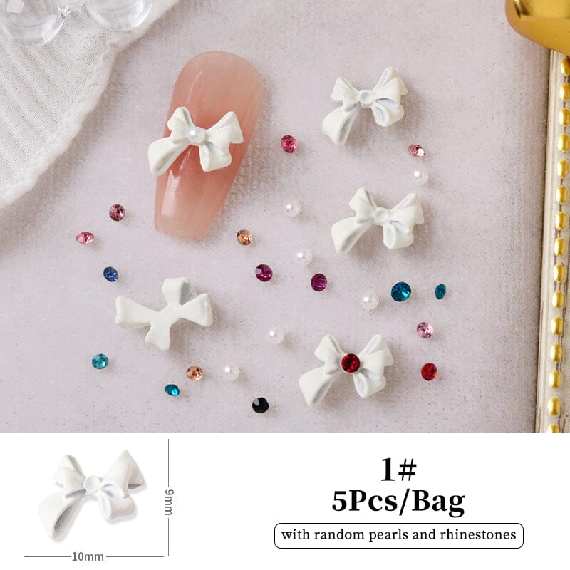 5pcs Bowknot 3D Decoration with Pearls and Rhinestones Nail Decoration BORN PRETTY 01 