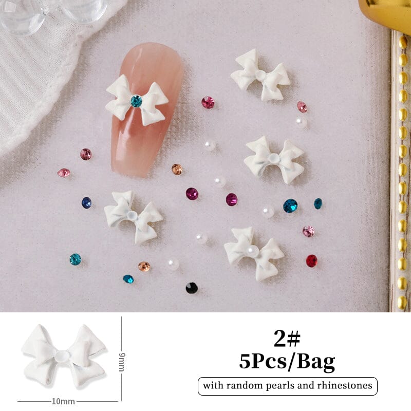 5pcs Bowknot 3D Decoration with Pearls and Rhinestones Nail Decoration BORN PRETTY 02 