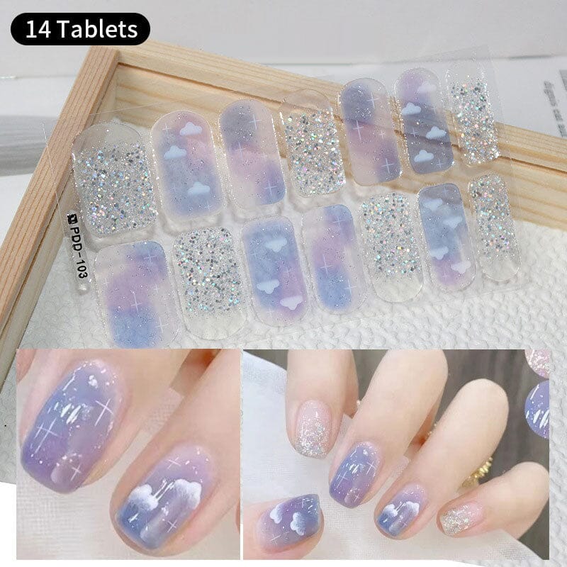 14Tips Adhesive Glitter Gel Nail Strips Full Cover Nail Stickers PDD-103 Nail Sticker No Brand 