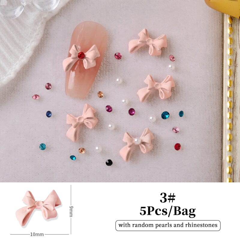 5pcs Bowknot 3D Decoration with Pearls and Rhinestones Nail Decoration BORN PRETTY 03 