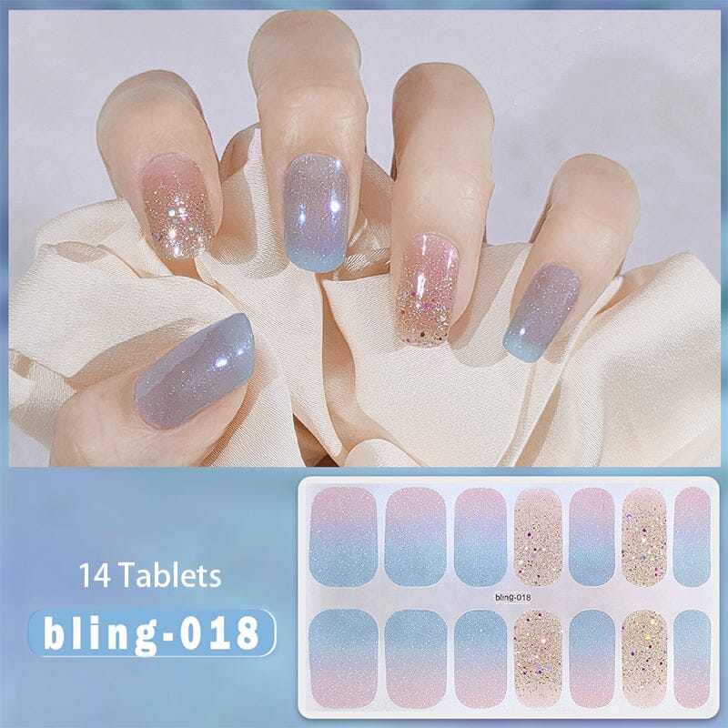 14 Strips Glitter Gel Nail Strips Full Cover Nail Stickers Nail Sticker No Brand bling-018 
