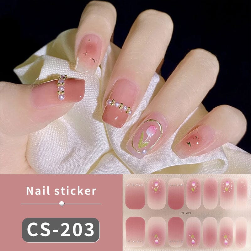 12 Tips Spring Summer Flowers Heart Semi Cured Gel Nail Strips Nail Sticker No Brand CS203 