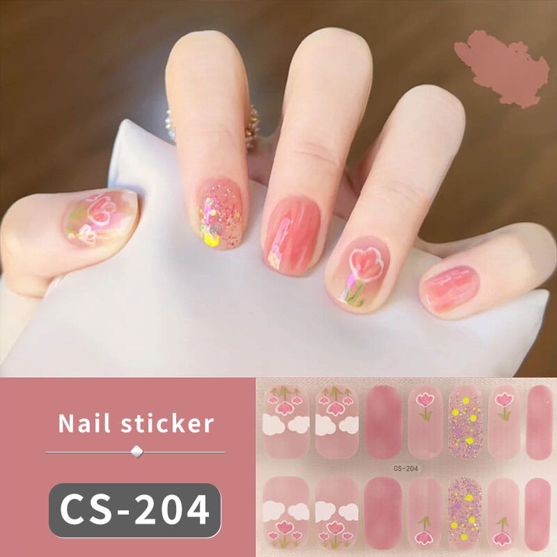 12 Tips Spring Summer Flowers Heart Semi Cured Gel Nail Strips Nail Sticker No Brand CS204 